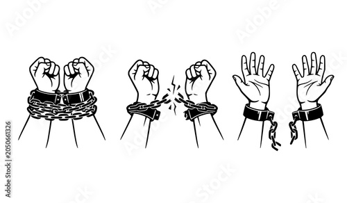 Foto Handcuffs breaking illustration set restraint freedom and empowerment concepts