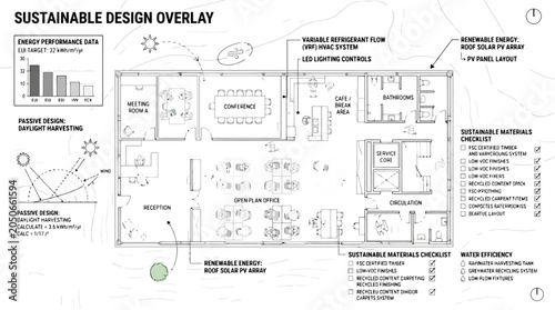 Photos Sustainable Design Overlay for Office Building with Energy and Material Checklis