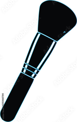 Makeup brush vector icon with neon blue outline isolated on transparent background, beauty