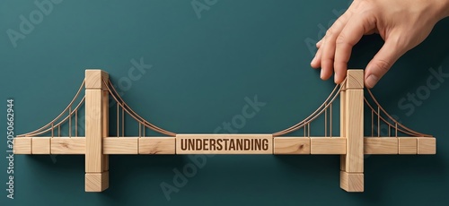 Building bridges of understanding with wooden blocks for business communication and collaboration success concept