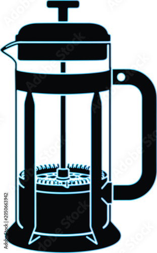 French press coffee maker vector icon with transparent background for cafe and breakfast