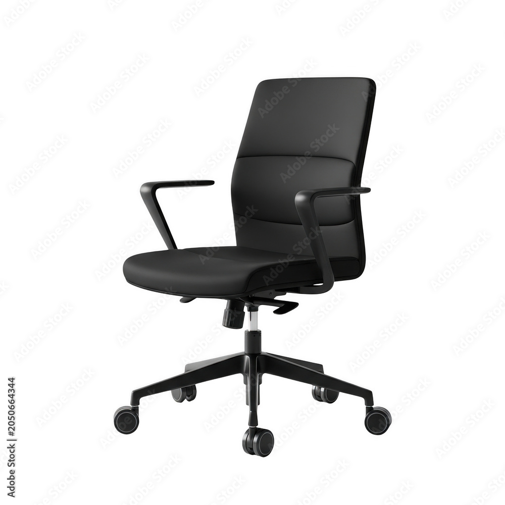 Obraz premium Modern black office chair with wheels isolated on transparent background