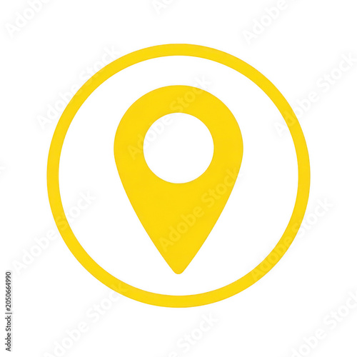 Yellow location pin icon on map marker isolated on transparent background