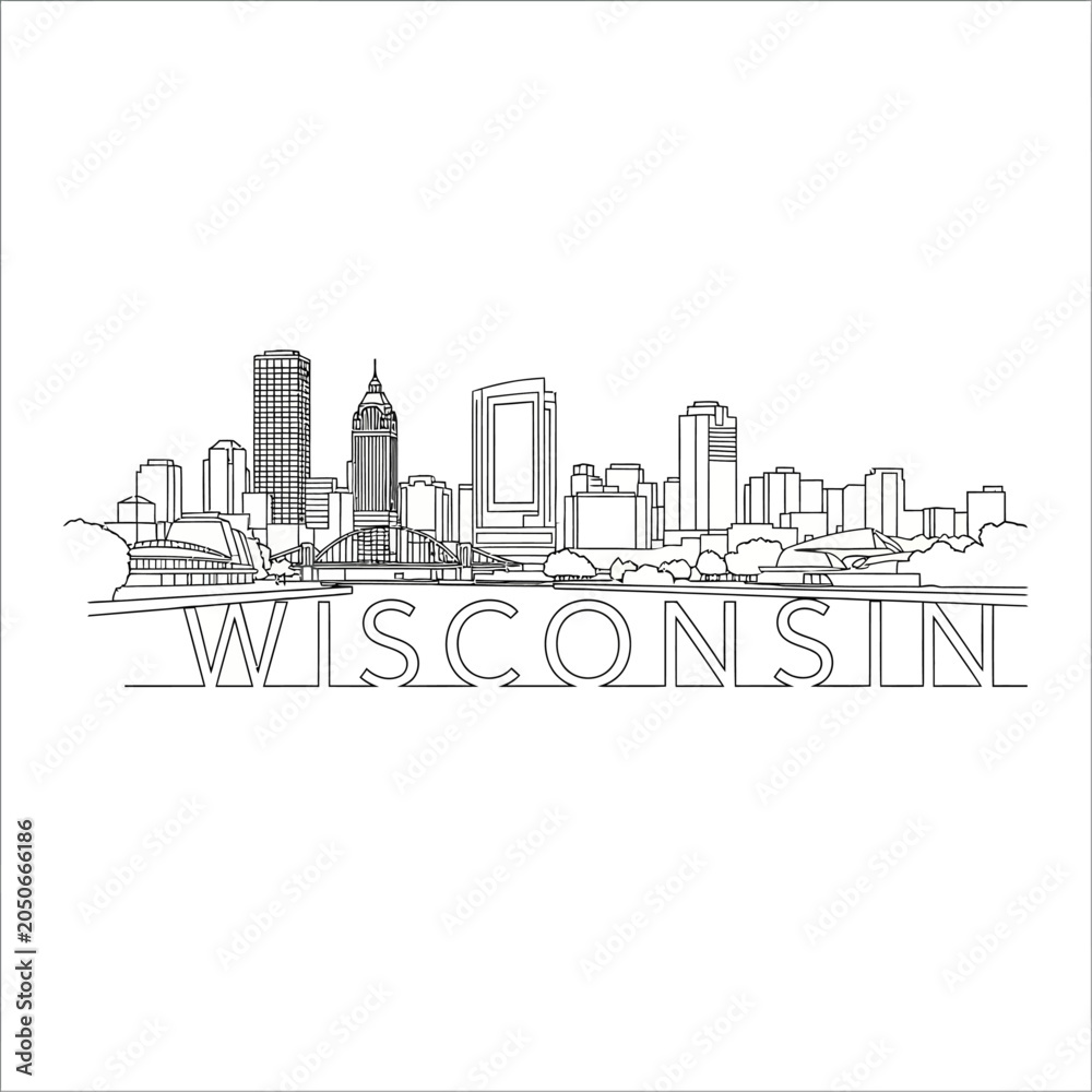 Obraz premium Wisconsin Skyline Silhouette With Text