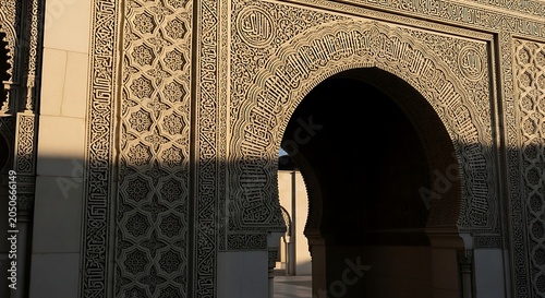 Islamic architecture with decorative inscriptions and archways