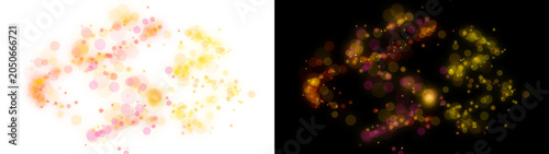 PNG image of Abstract bokeh light particles, glowing orbs, and shimmering dust trails in warm orange, yellow, and pink hues, perfect for festive backgrounds and celebratory designs. isolated on
