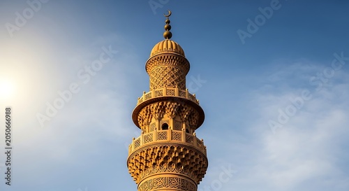 Minaret of a mosque against blue sky