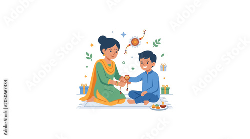 Bild auf Leinwand Indian Sister Tying Rakhi on Brother Wrist for Raksha Bandhan Festival Illustrat