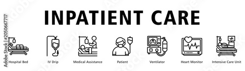 Foto Inpatient Care web banner icon vector illustration representing hospital ward services and continuous patient monitoring