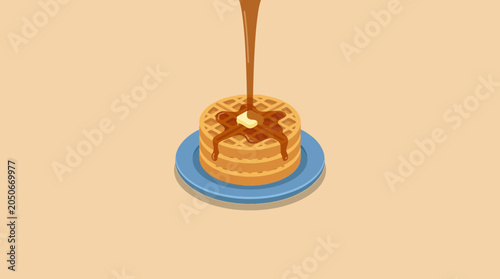 Foto Isometric Illustration of Waffles with Syrup Pouring
