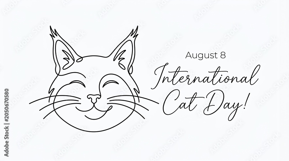 Obraz premium Continuous line drawing of a cat face for international cat day