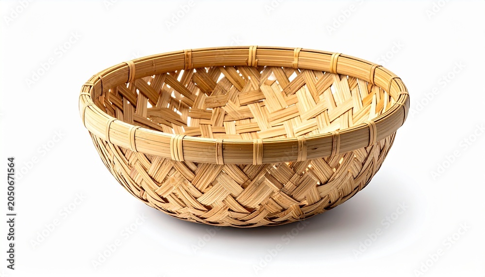 Fototapeta premium Woven Bamboo Basket Isolated on White Background