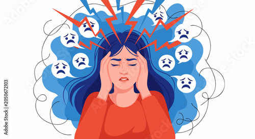 Obraz na plátne Mental Health Stress and Anxiety Concept Vector Illustration Featuring a Distres