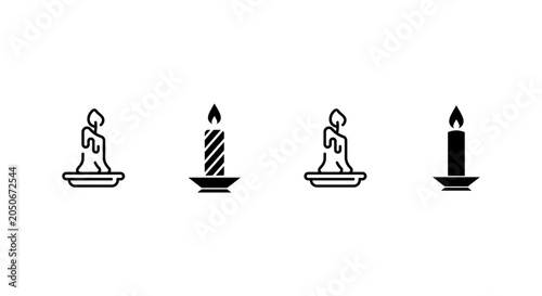 Photos Set of candle icons, burning candles with wax drips and simple pillar candles in
