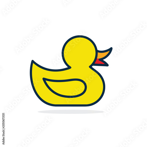 Minimalist vector illustration of a cute yellow rubber duck toy.