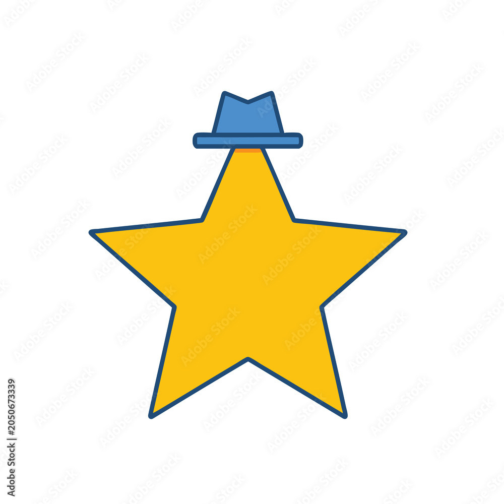 Obraz premium Yellow star icon with a blue hat graphic element.