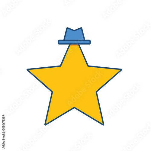 Yellow star icon with a blue hat graphic element.