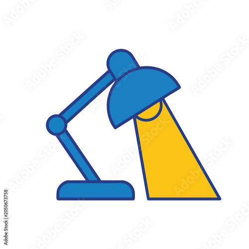 Minimalist flat vector icon of a desk lamp with a glowing light beam.