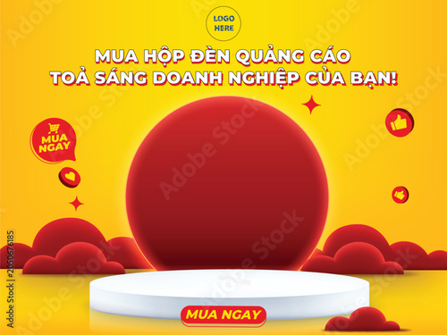 Yellow Advertising Light Box Promotion Banner Template with Product Display Podium