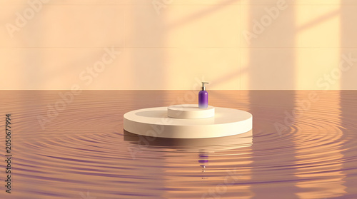 Luxury product display podium emerging from reflective water designed for premium beauty, skincare, cosmetics, and branding presentations.
