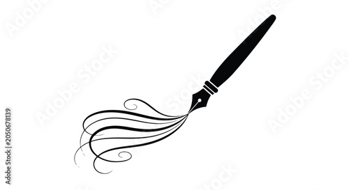 Foto Vintage fountain pen with elegant ink swirls, black ink pen nib vector illustrat