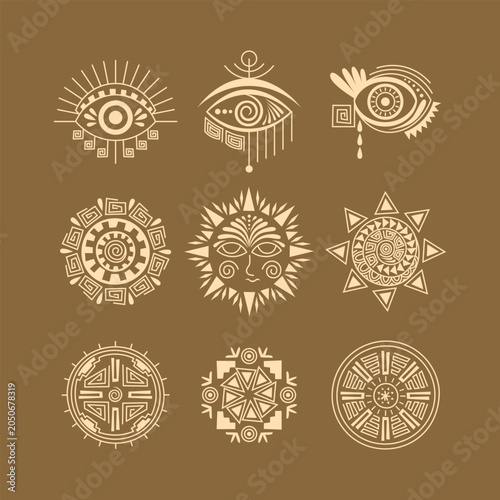 Принти на полотні Aztec Icon Ornament Object Illustration