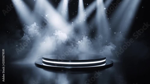 dramatic stage, spotlight, fog effect, empty platform