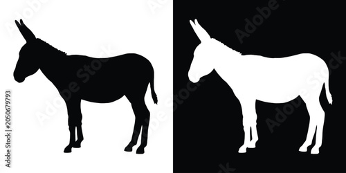 Bild auf Leinwand Donkey silhouette vector, Farm animal donkey black silhouette vector illustratio