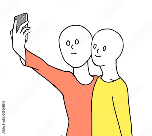 Two people taking a selfie with smartphone