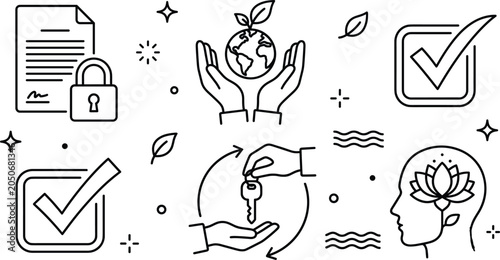 Slika na platnu Document security environmental protection checkmark sign real estate key handof