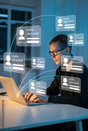 Businesswoman Networking on Laptop in Office