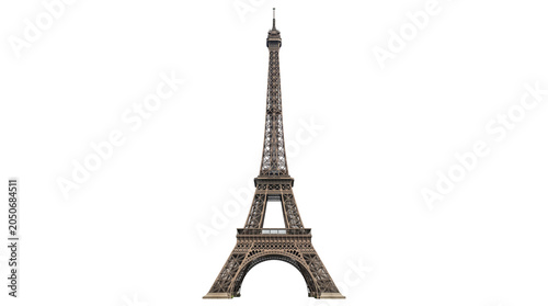 Eiffel Tower architectural landmark in Paris, historic iron lattice tower monument, French cultural symbol for travel and tourism isolated on White Background