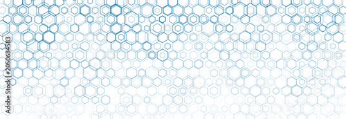 Geometric futuristic network background with abstract linear hexagons grid. Vector blue white polygonal banner design