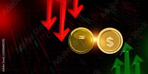 Rupee vs Dollar Exchange Rate Concept Showing Weak Indian Rupee and Strong US Dollar