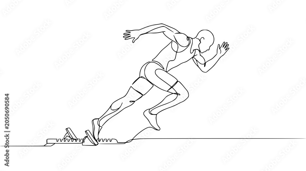 Fototapeta premium Athlete Sprinting Start Line One Line Drawing