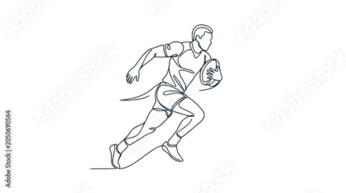 Billede på lærred Continuous line drawing of a rugby player running with ball, athlete action spor