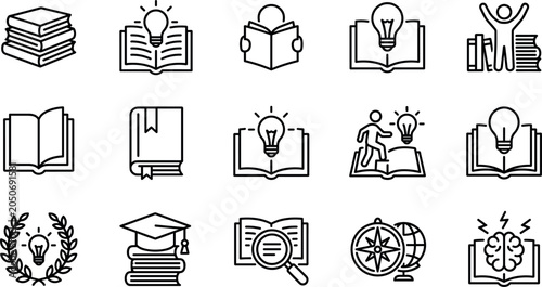 Tableau sur toile Education and knowledge line icon set featuring books graduation creativity stud