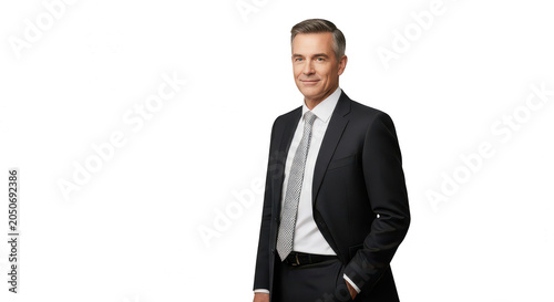 Professional man in suit standing confidently isolated on transparent background