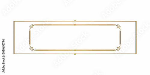 Golden Rectangle Frame with Ornate Details on White Background