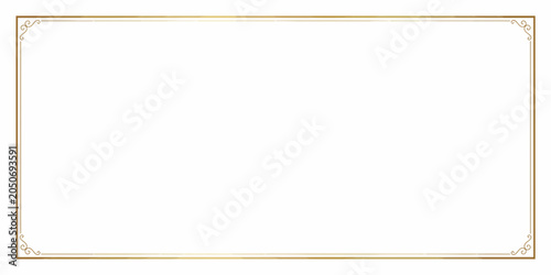 Golden Border Rectangle with Ornate Corners on White Background