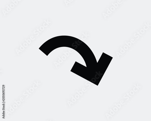 Black Curved Arrow on White Background