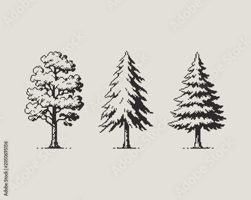 Three Trees Line Drawing on Beige Background