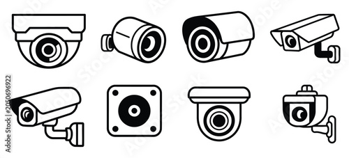 Fotografie CCTV Camera Icon Set Vector Collection Featuring Security Surveillance Technolog