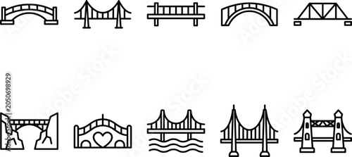 Φωτογραφία Bridge architecture line icon set featuring suspension bridges arch bridges over
