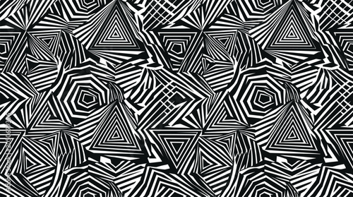 Foto Abstract seamless geometric pattern with black and white psychedelic stripes, op