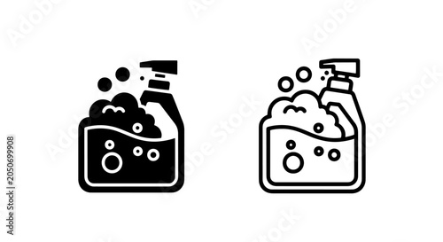 Spray bottle with foam and bubbles icon for cleaning, hygiene, and disinfection vector