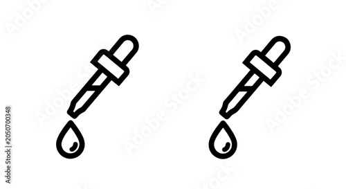 Essential dropper icon with falling liquid drop for medical science graphic