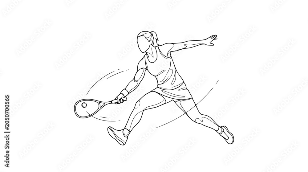 Fototapeta premium Dynamic Tennis Player Action Sketch - Woman Forehand Swing