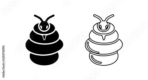 Cuadro en lienzo Bee larva and pupa icons in silhouette and outline style for biology and nature