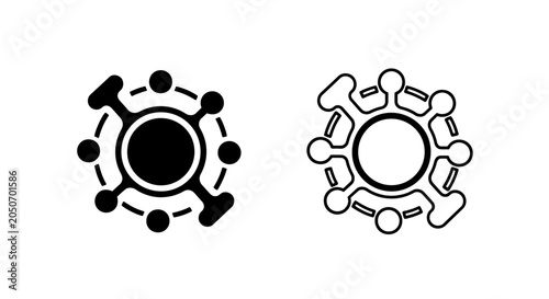 Fotografía Central network node icons with connection points in solid and outline styles